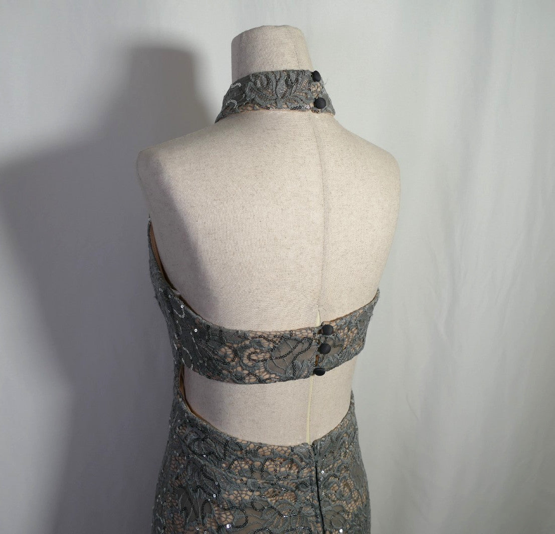 Vintage Sequin Halter - Open Back - Maxi Dress