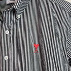 AMI Alexandre Mattiussi Striped Cotton Button Shirt Mens Sz XL Slim Fit Black