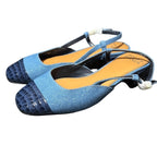 Donald Pliner Blue Denim Croc Embossed Cap Toe Slingback Heels