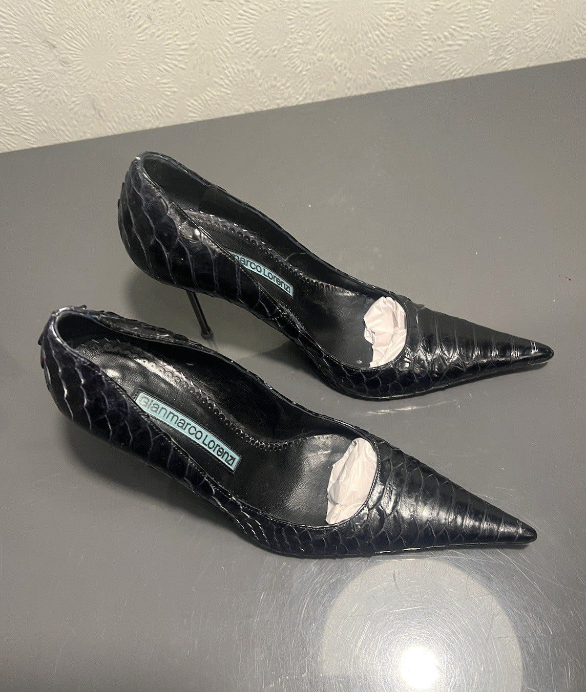 Gianmarco Lorenzi Ladies 37.5 4 Heels Python Exotic Nail Heel Pointed Slim Toe