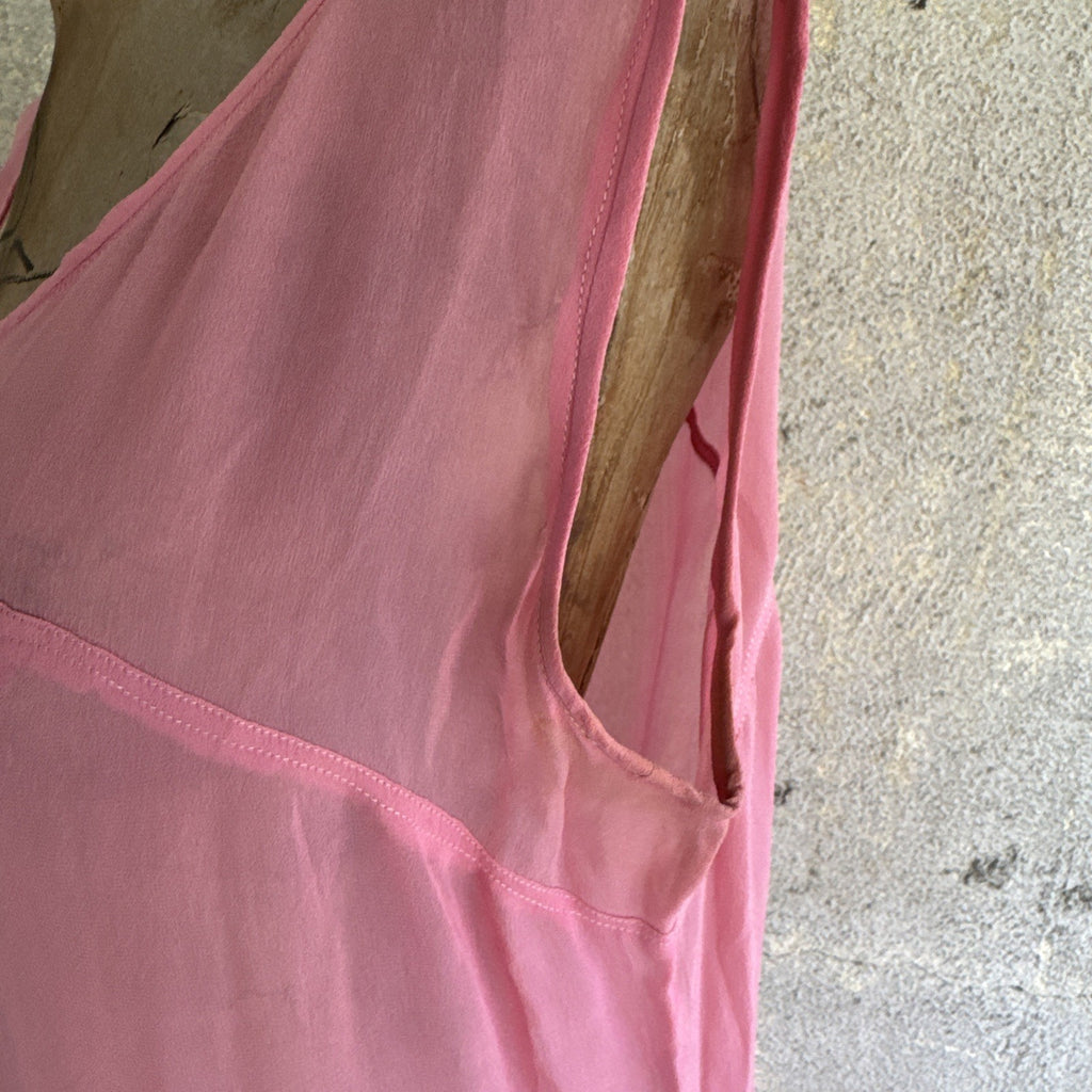 Vintage Late 1920s Early 1930s Bubblegum Pink Silk Chiffon Dress Sheer Ruffle