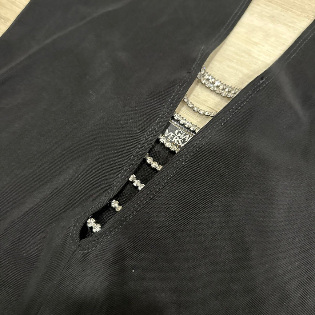 Gianni Versace Couture Y2K Black Halter Evening Gown with Rhinestone Side Slit