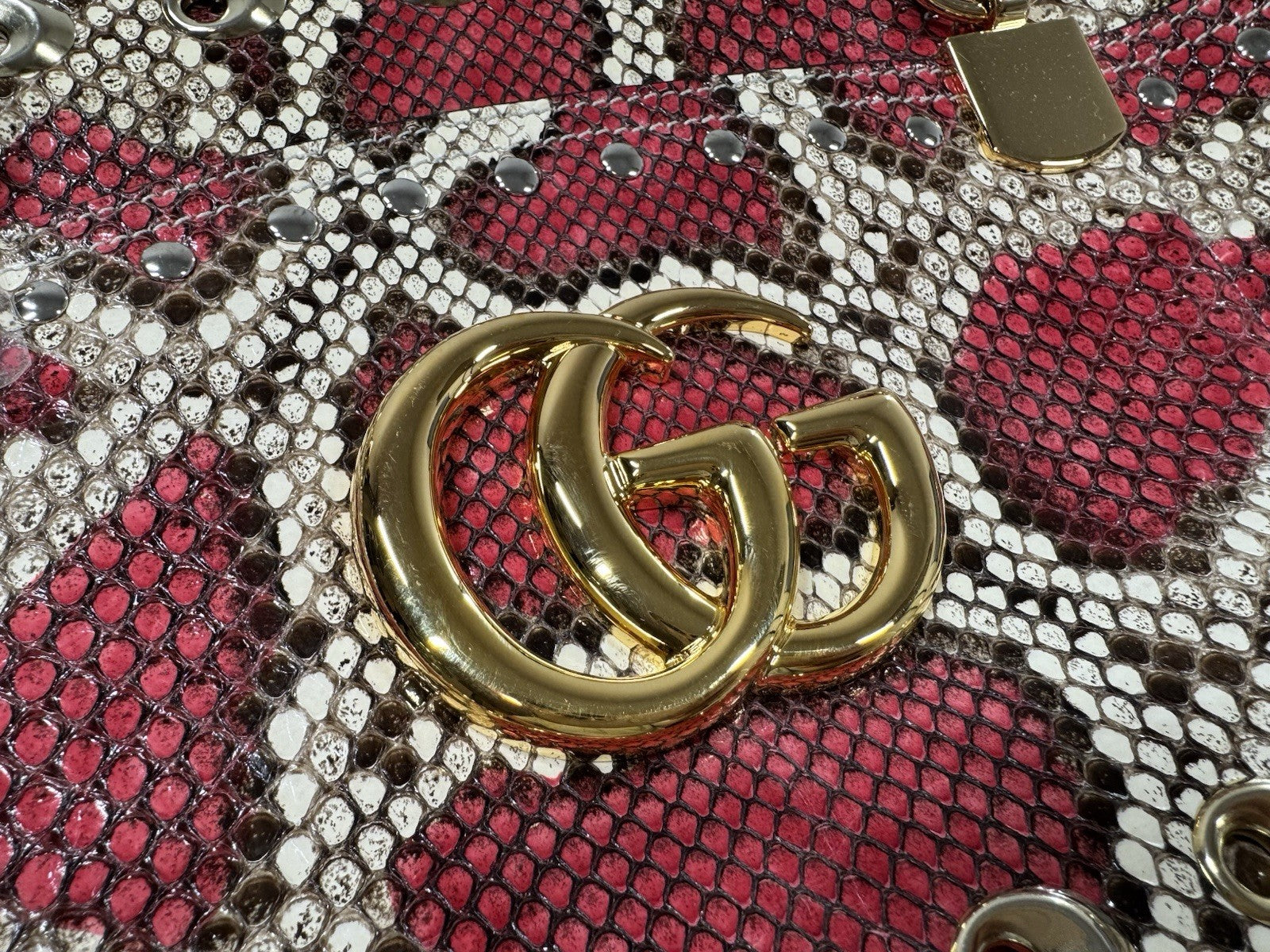 Gucci Python Arli Bag Purse Handbag Rock Red Snakeskin Exotic Studs w Tags