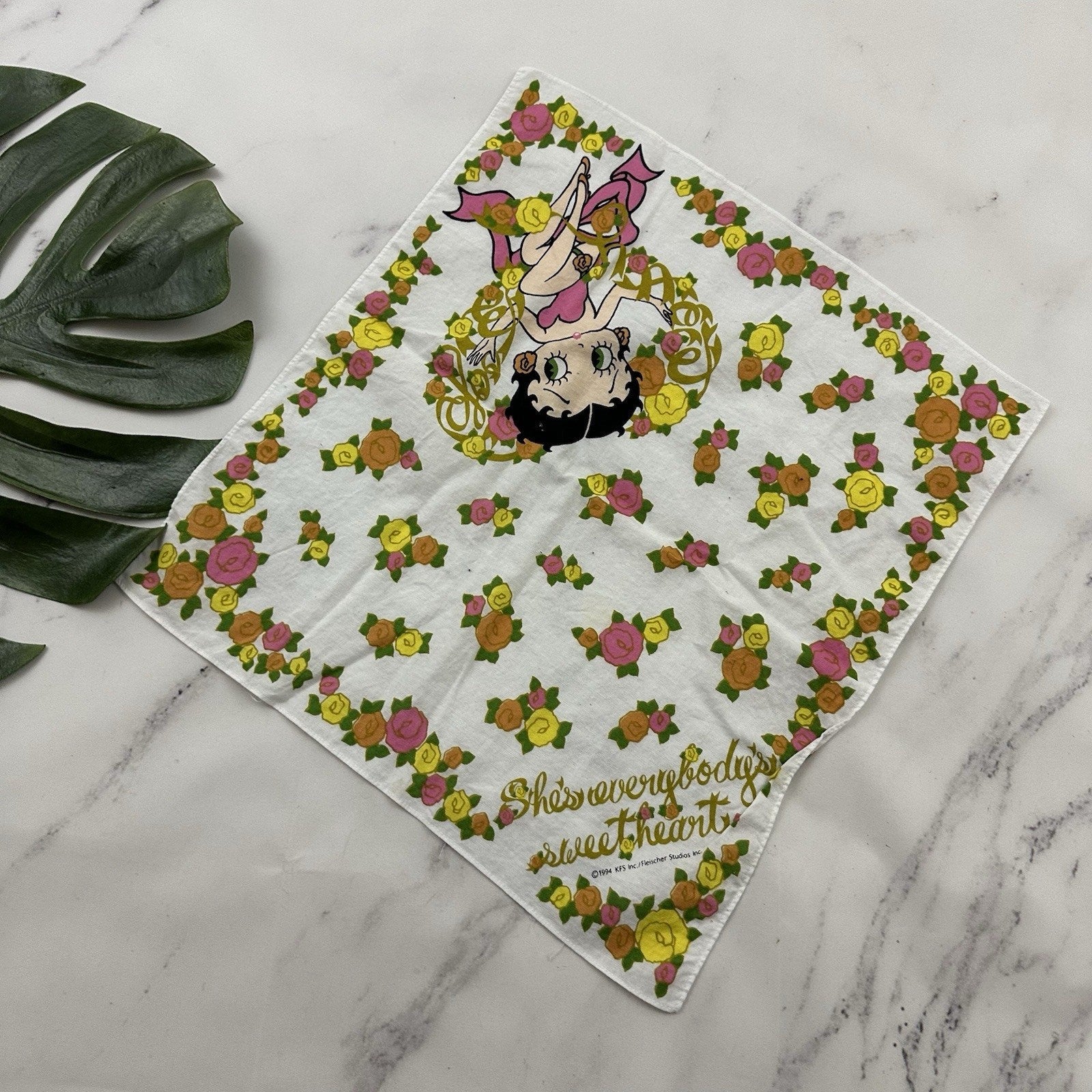 Betty Boop 1990s Floral Bandana White Pink
