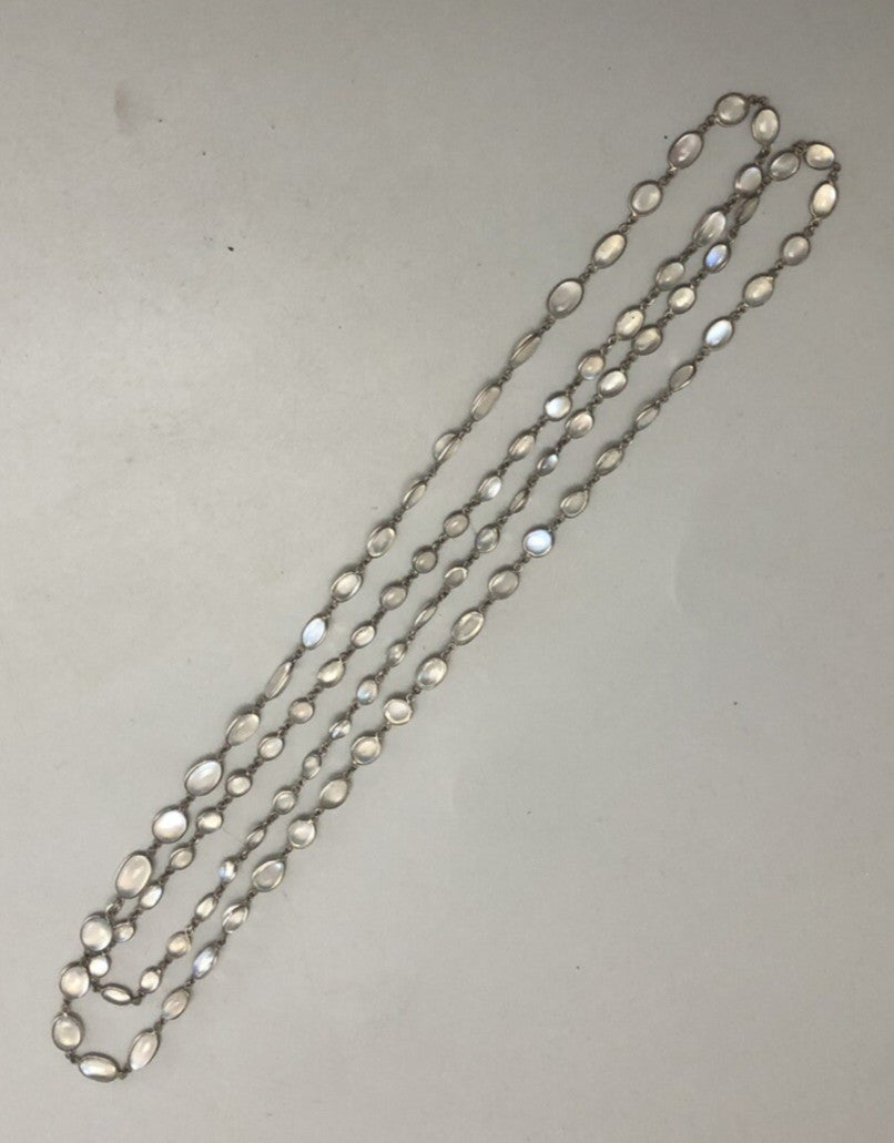 Victorian Silver Natural Moonstone Necklace /Guard  Chain 28g 122cm DLZX