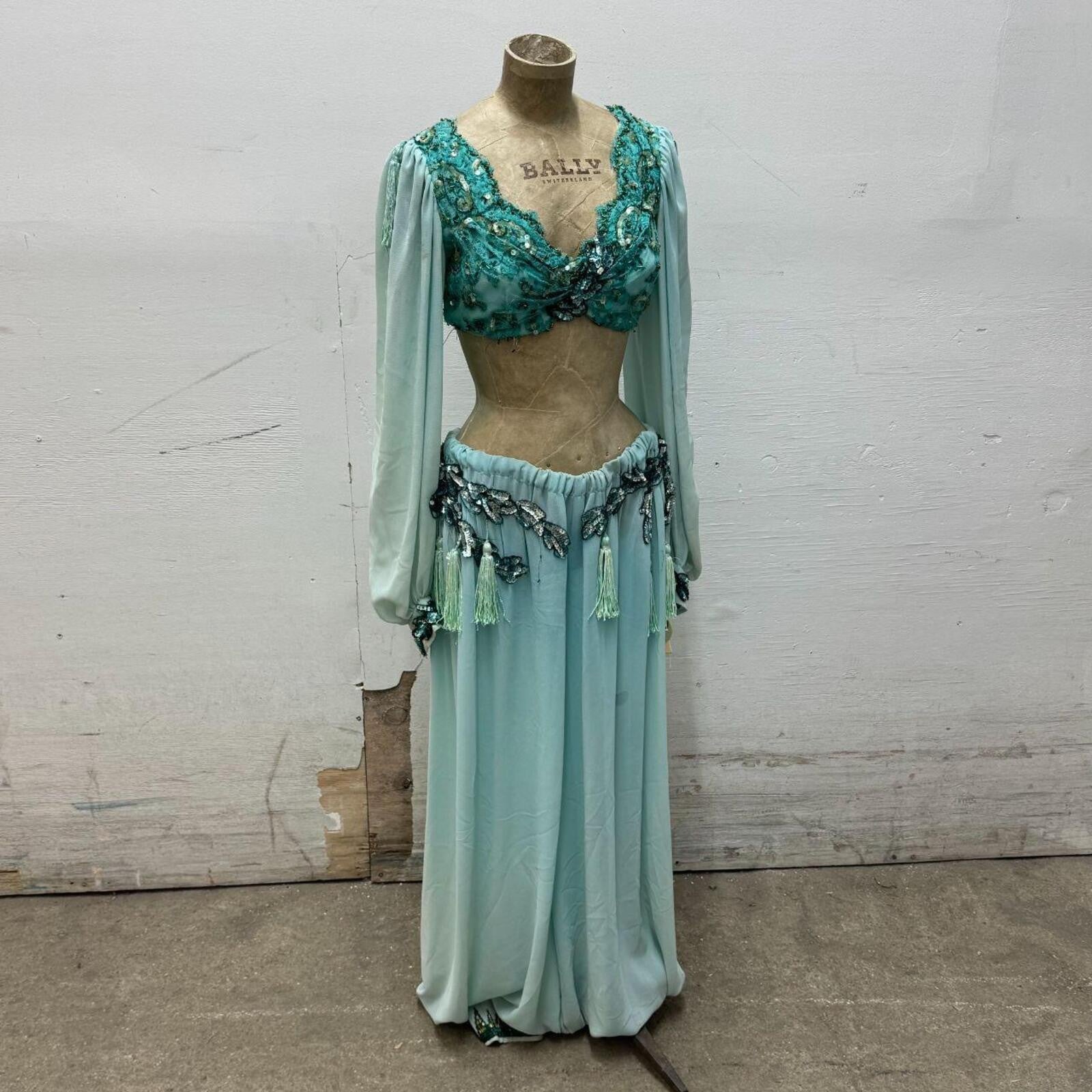Vintage 1960s-1970s Aqua Beaded and Sequined Two-Piece Set Size S