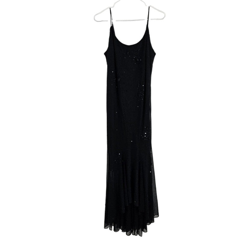 Vintage Cache Dress Black Sequin Flower Mesh Cami