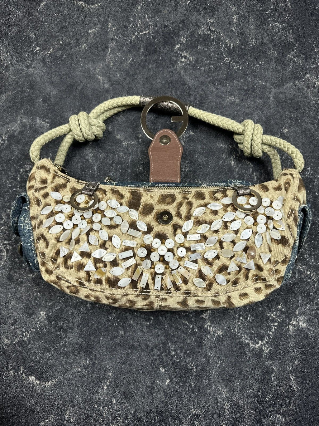 NEW Vintage Y2K Guess Leopard Pattern Denim Baguette Mini Handle Bag Women's
