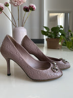 Gucci GG Monogram Leather Peep Toe Stiletto Heels EU 36
