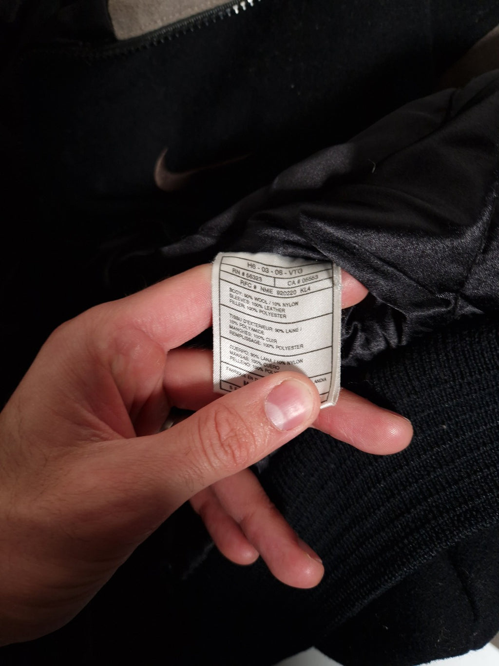 90's Nike Varsity Jacket Size Medium Oversized Black Grey Leather Wool Bomber