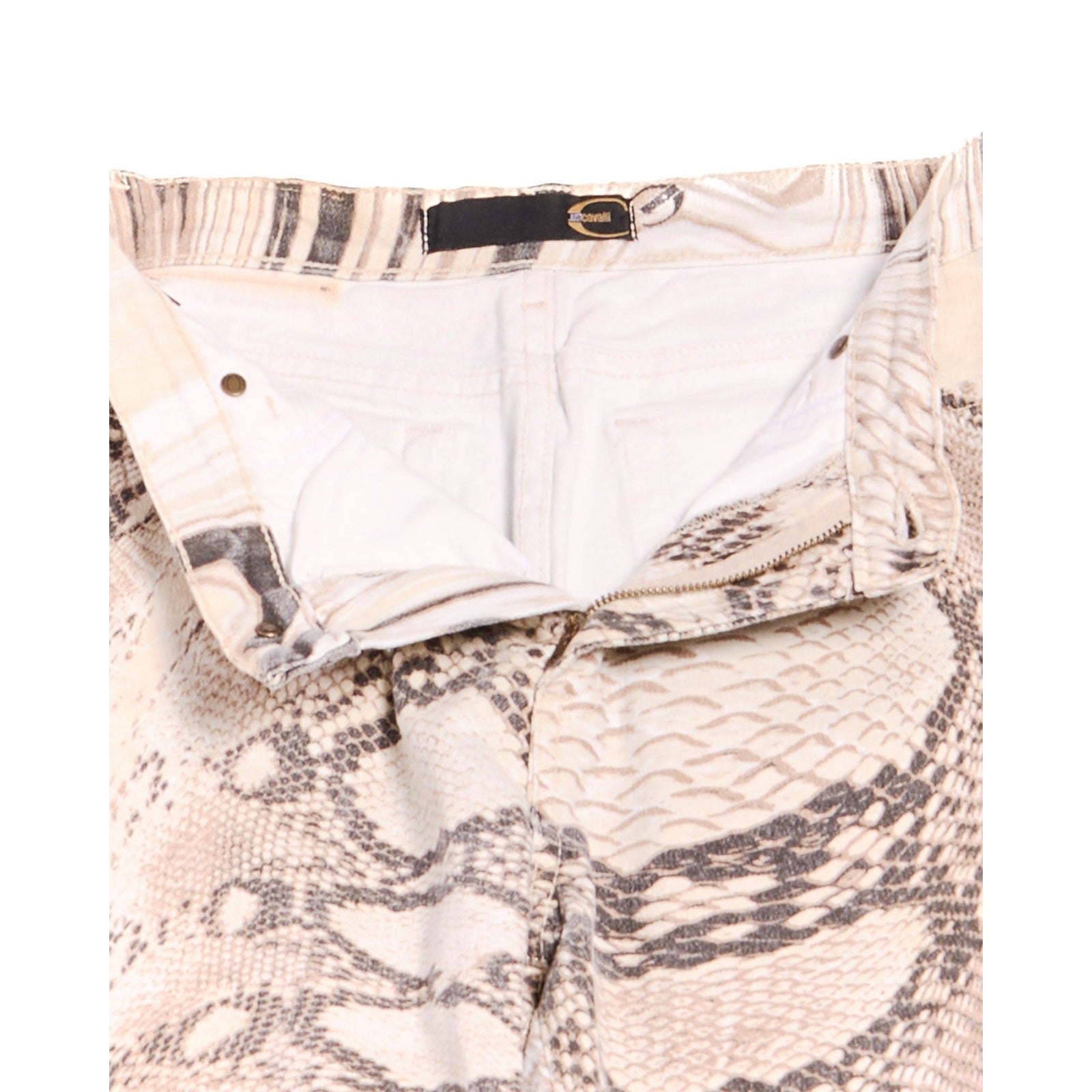 2000s Roberto Cavalli Grey and Ivory Python Snake Scale Print Jeans Size S W28
