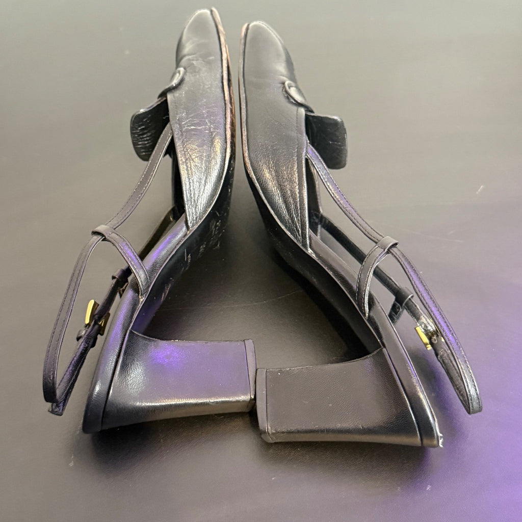 Prada Black Leather Square Toe Slingback Pump Size 35.5