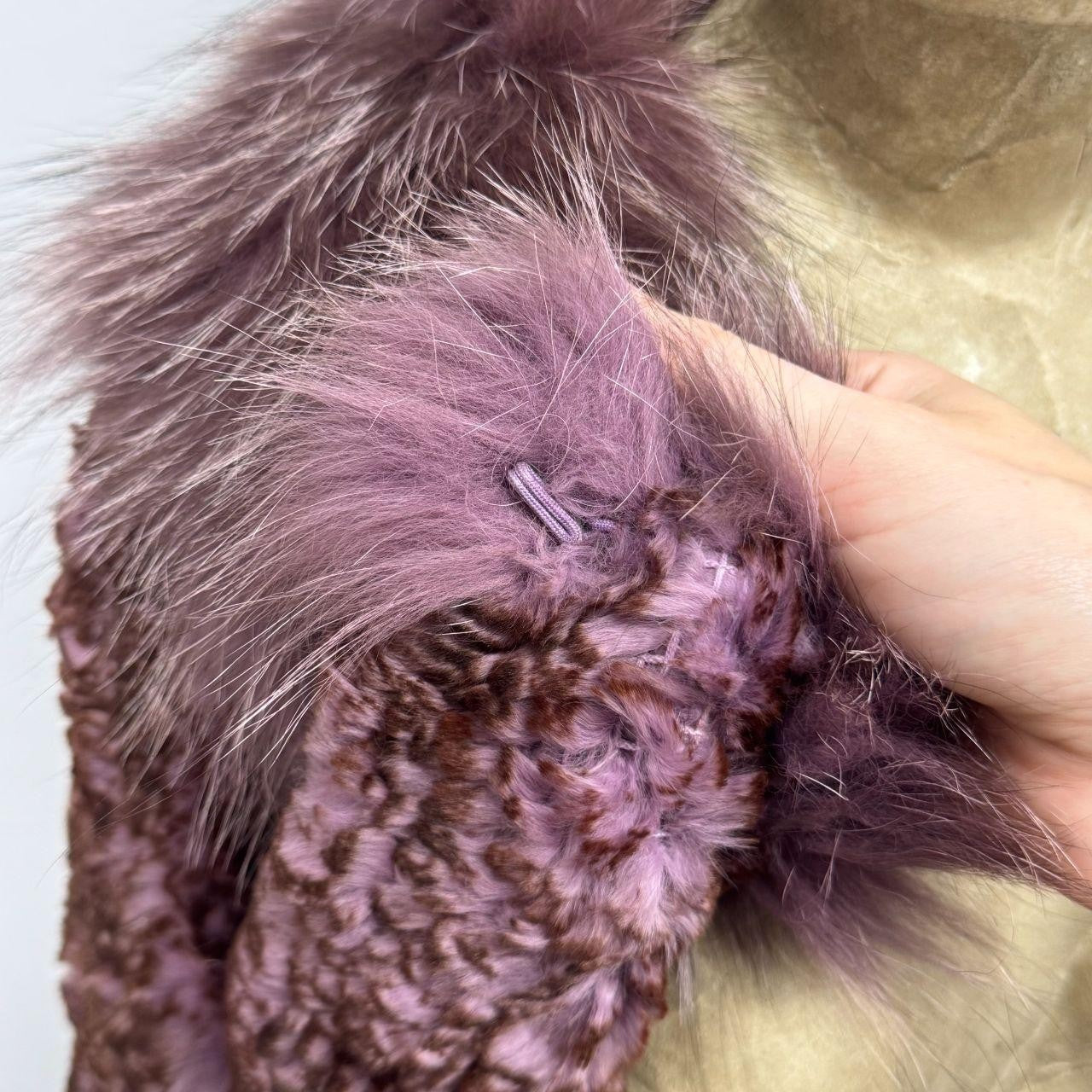 Vintage Y2K Purple Bolero Cropped Rabbit & Fox Fur Jacket Coat