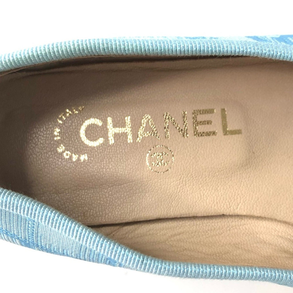 Chanel CC Logo Bow Cap Toe Ballerina Flats 38.5