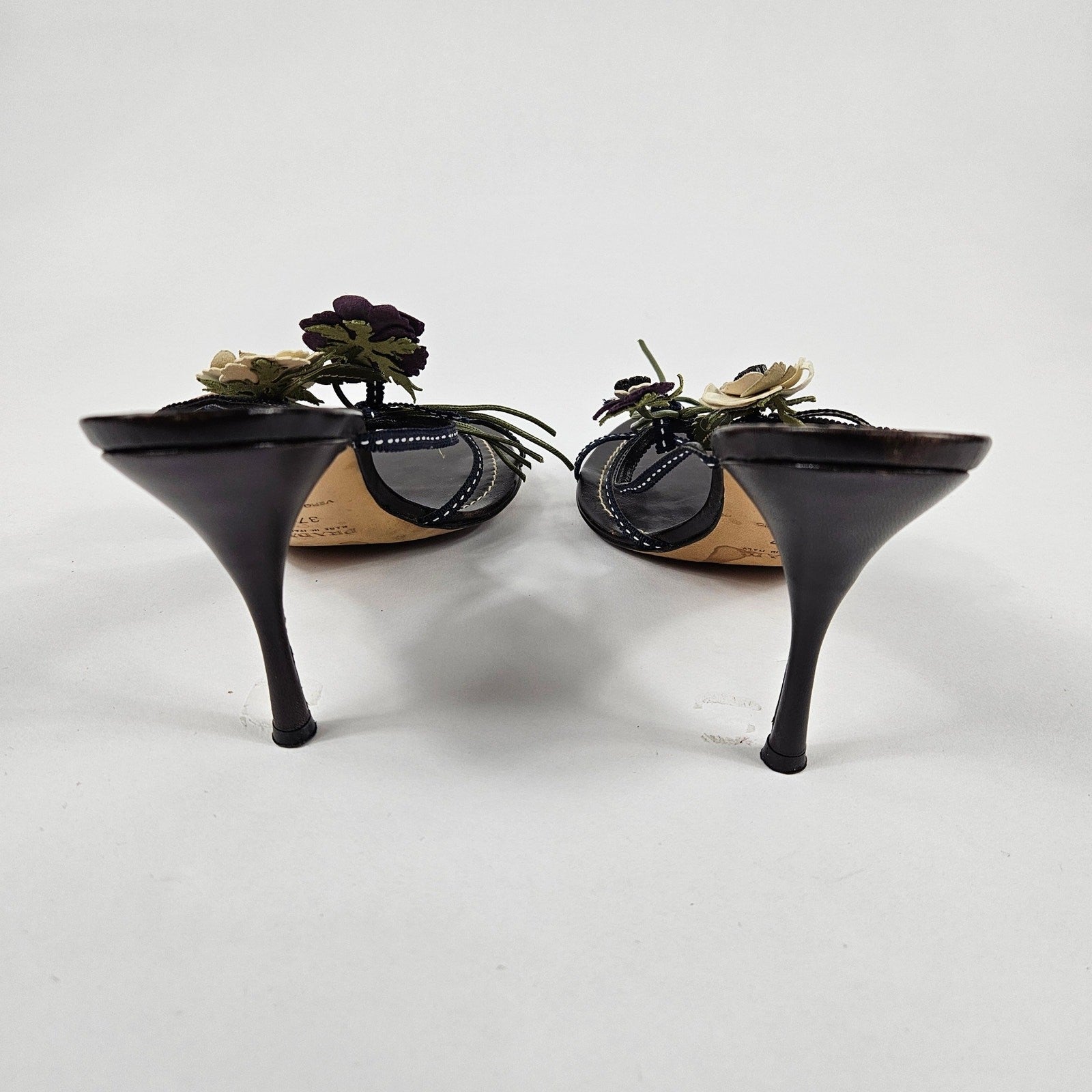 Vintage Prada Leather Flower Mule Heels