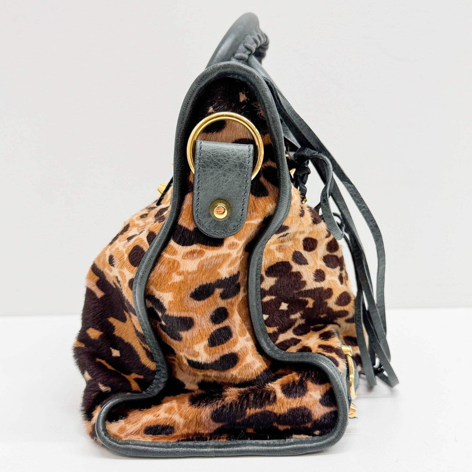 BALENCIAGA The City Brown Animal Print Pony Hair Two Way Bag