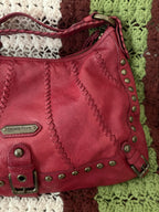 Isabella Fiore Audra Studded Leather Hobo Bag Red