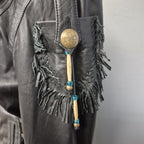 Double D Ranch Black Leather Fringe Beaded Moto Western Jacket Medium