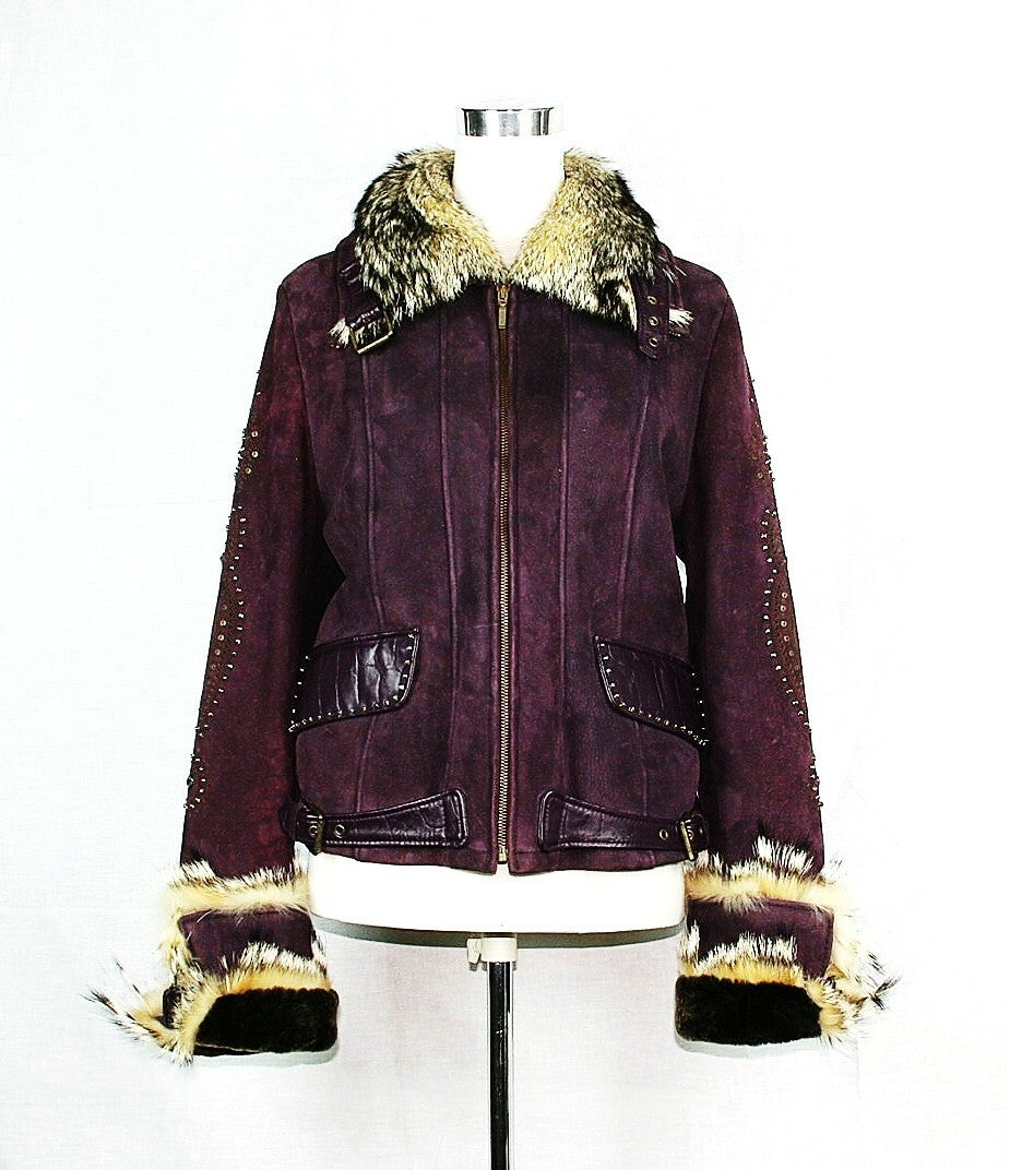 Leather Purple Shearling Jacket Size 42