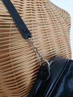 Vintage 40s 50s Black Leather Ponyhair Shoulder Bag - Prentice Zip, Belt Loops-