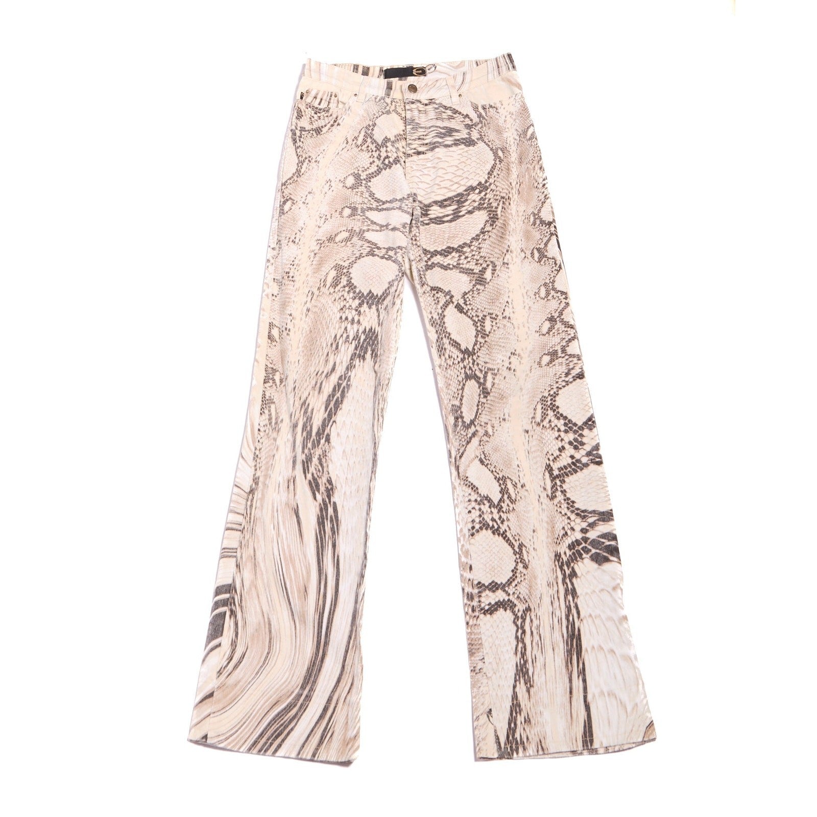 2000s Roberto Cavalli Grey and Ivory Python Snake Scale Print Jeans Size S W28