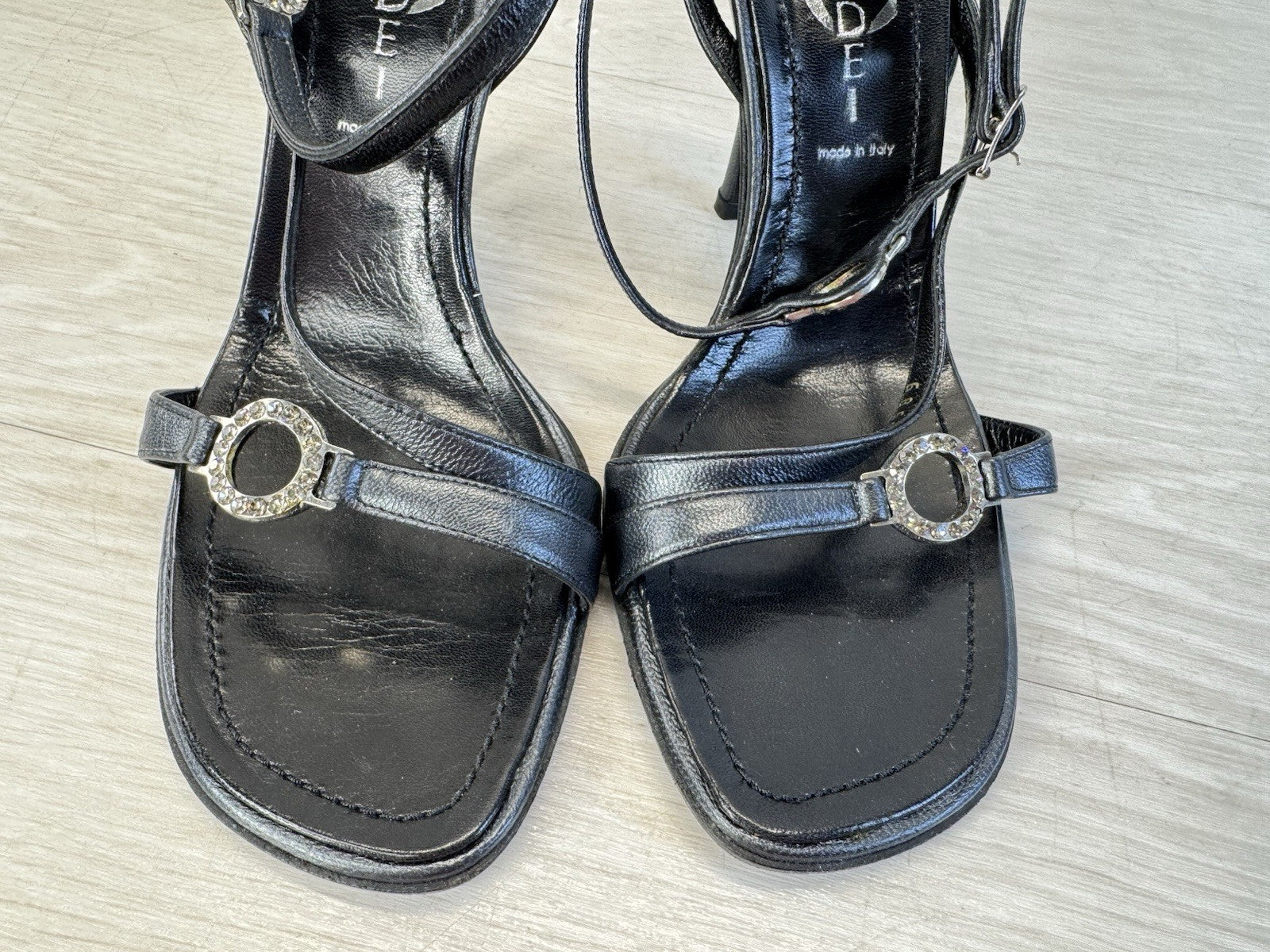 Vintage Casadei Black Leather Strappy Rhinestone Heel - Women's Size 6.5