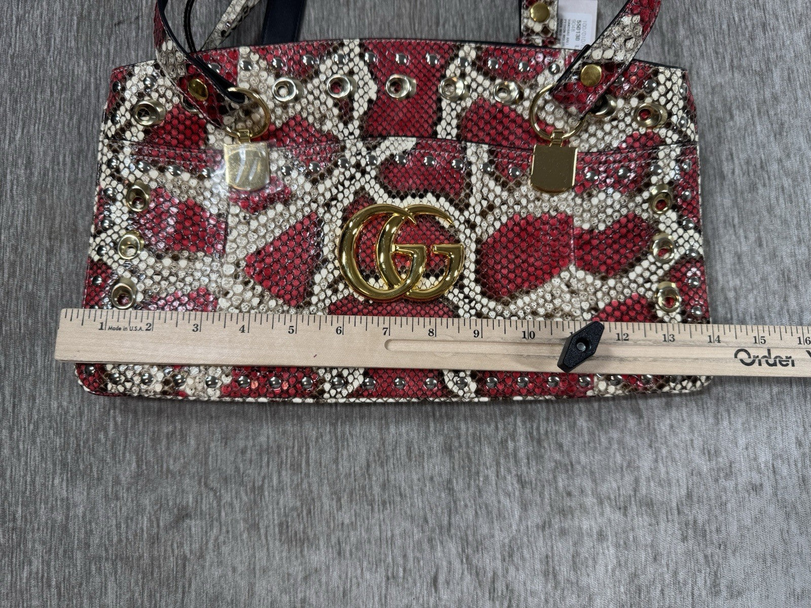 Gucci Python Arli Bag Purse Handbag Rock Red Snakeskin Exotic Studs w Tags