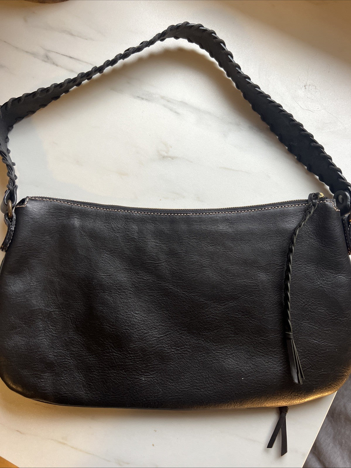 Francesco Biasia Black Leather Embroidered Handbag Shoulder Hobo Boho