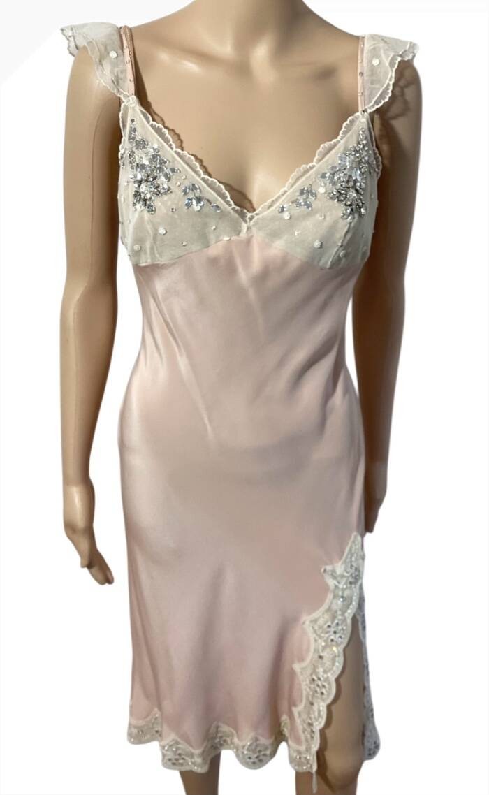 BLUMARINE S/S 2004 EMBELLISHED LACE TRIM DRESS SZ 44