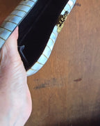 REAL Vintage Mother of Pearl Clutch Purse 50S Kidney Shape Filigree Brass Clasp