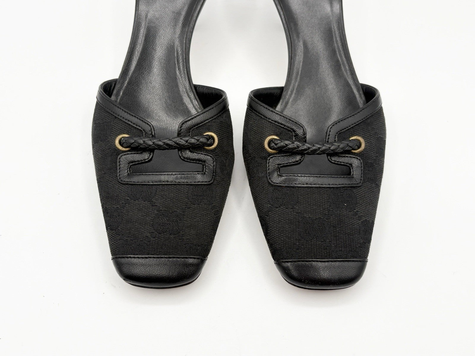 Gucci Black Canvas GG Monogram Kitten Heels with Braid Accent Size EU 35.5