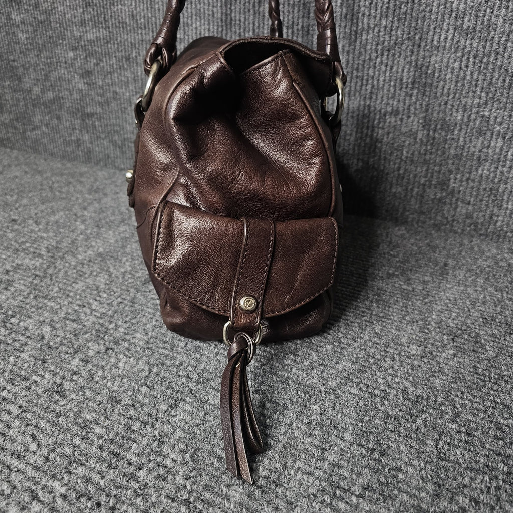Francesco Biasia Braided Leather Shoulder Bag Brown