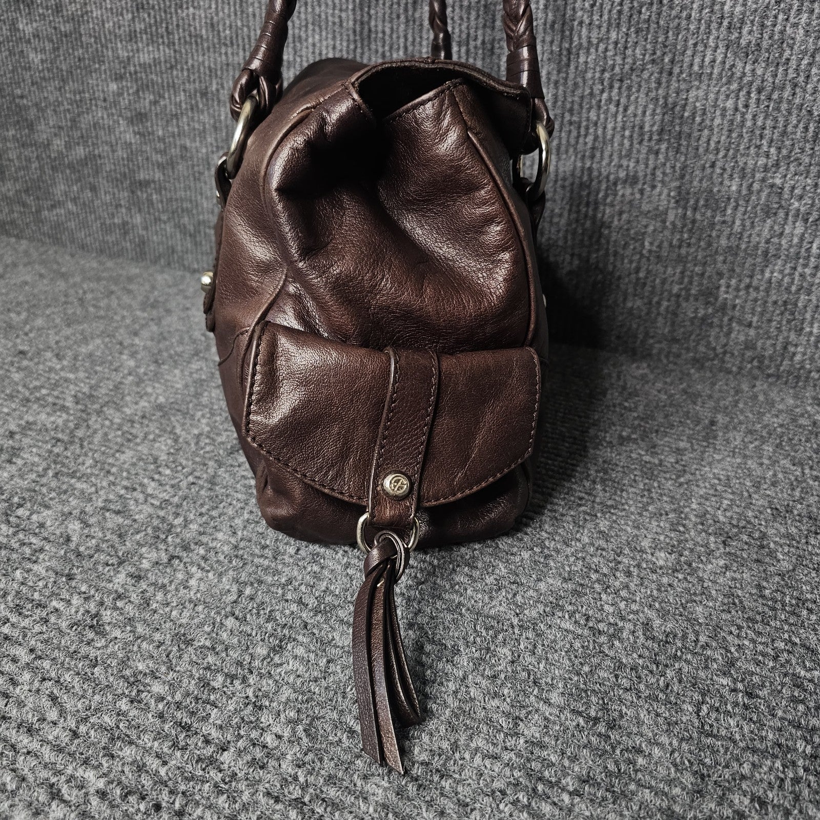 Francesco Biasia Braided Leather Shoulder Bag Brown