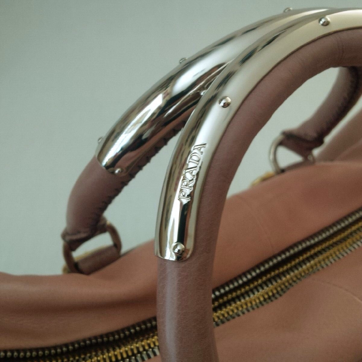 Prada Bauletto Leather Handbag Ardesia Nudo