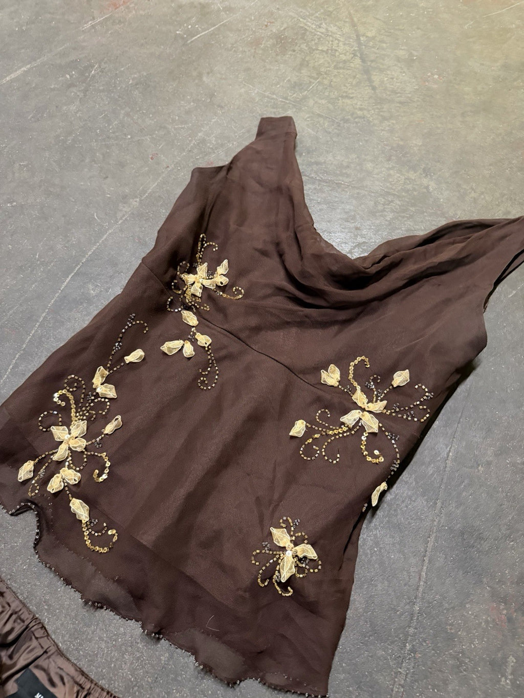 Vintage Y2K Woodland Fairy Brown Floral Silk Beaded Two Piece Skirt Set Asymmetric