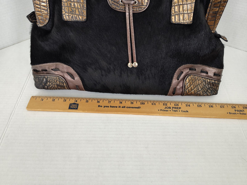 Cavalcanti Italy Black Leather Calf Hair and Cowhide Handbag