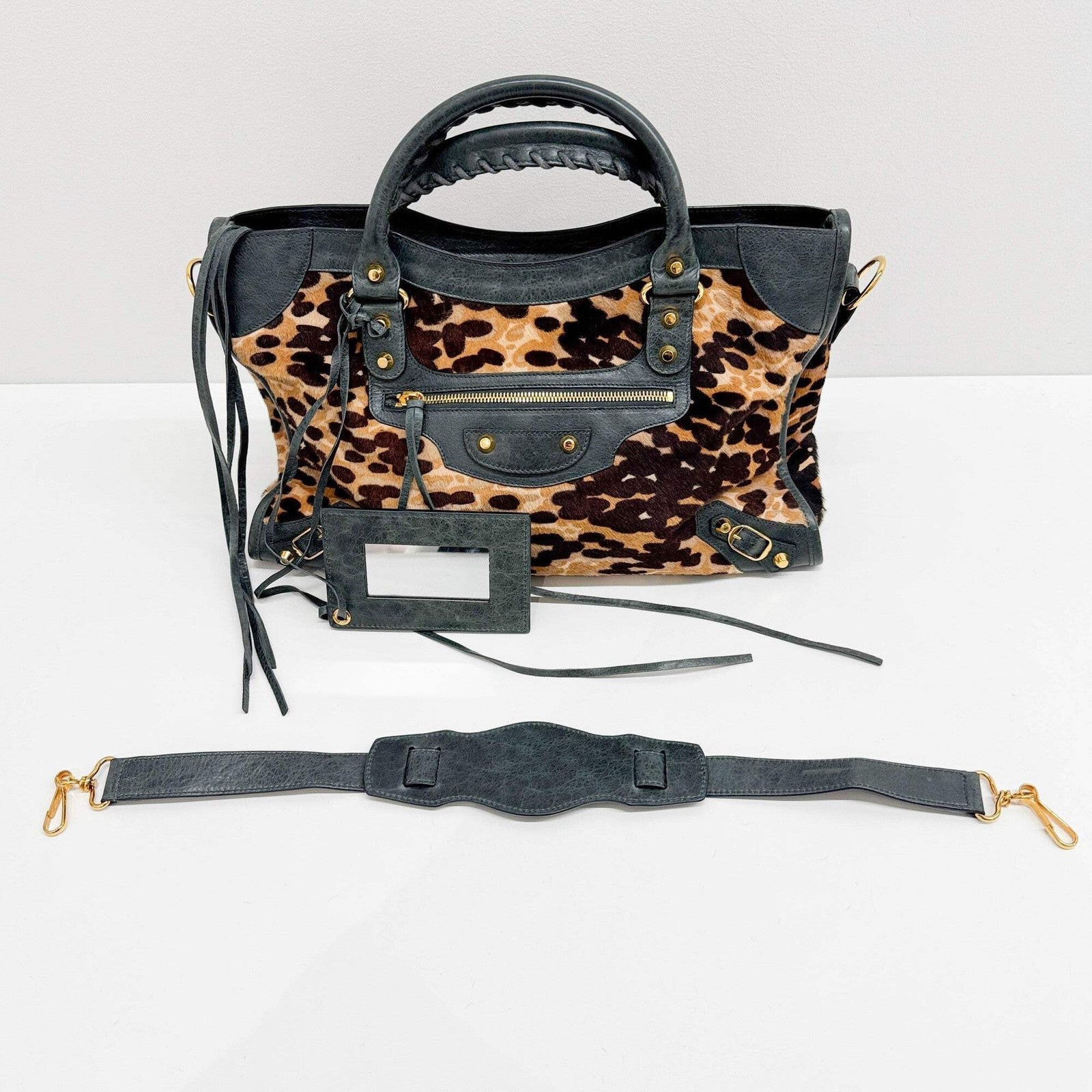 BALENCIAGA The City Brown Animal Print Pony Hair Two Way Bag