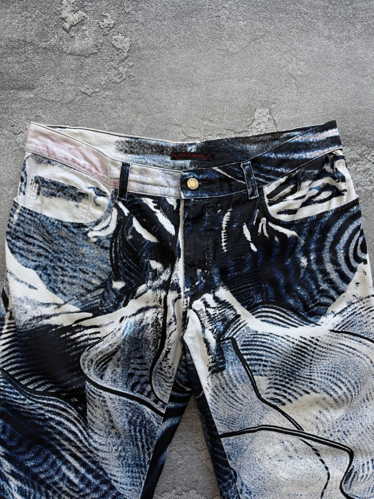 Vintage 2000's Roberto Cavalli Abstract Psychedelic Print Jeans Pants sz XL