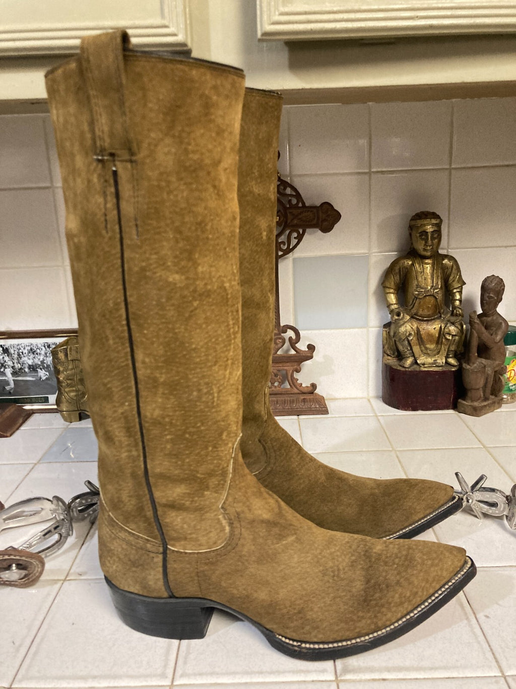 Cowtown Vintage Brown Tall Sueded Western Cowboy Riding Rodeo Ranch Boots 6 D