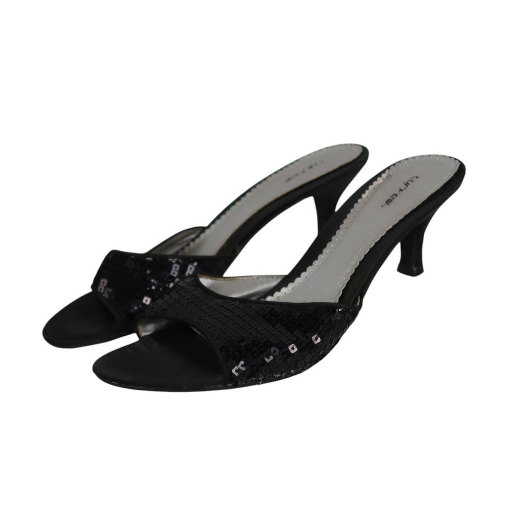 Vintage Curfew Black Sequin Embellished Open Toe Mule