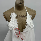 White Sculptural Halter Gown with Cascading Chiffon