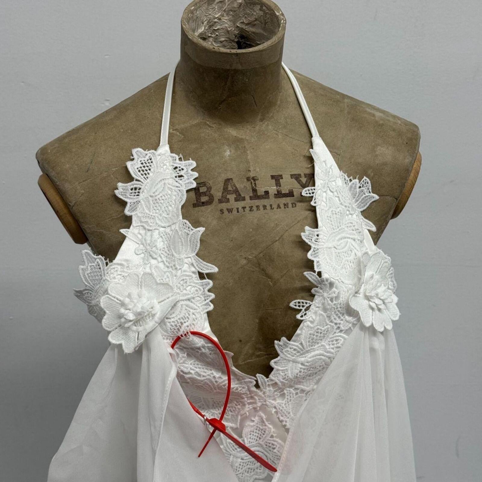 White Sculptural Halter Gown with Cascading Chiffon