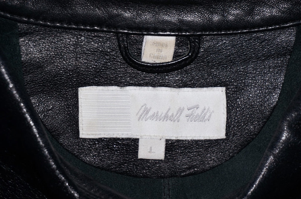 90's Vintage MARSHALL FIELD'S Black Leather Button Up Shirt LARGE *RUNS SMALL