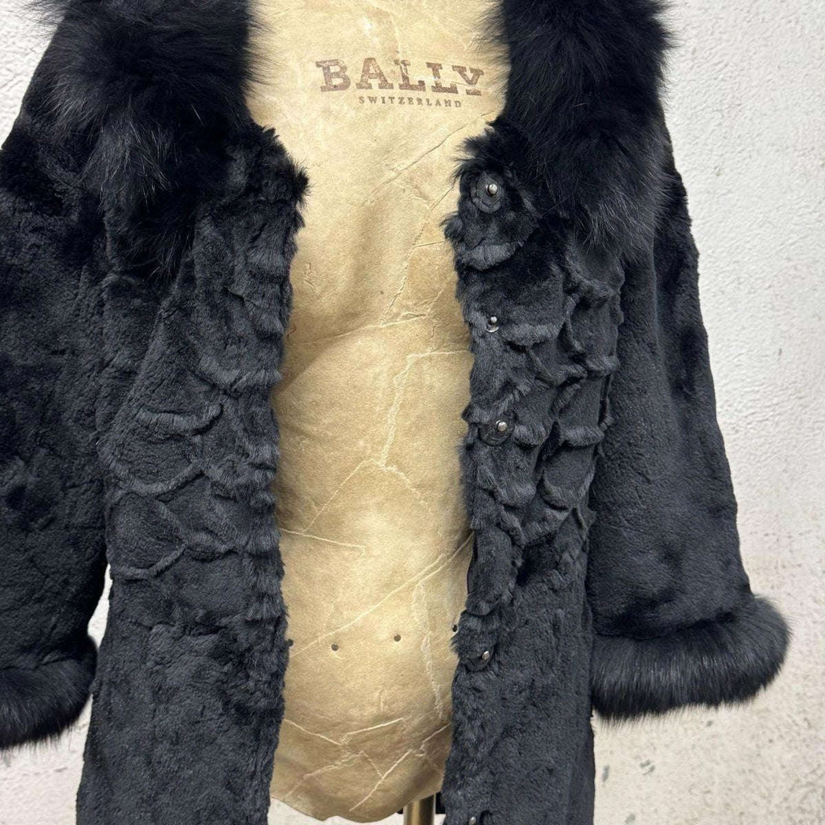 Vintage Y2K Jet Black Rabbit and Fox Fur Jacket