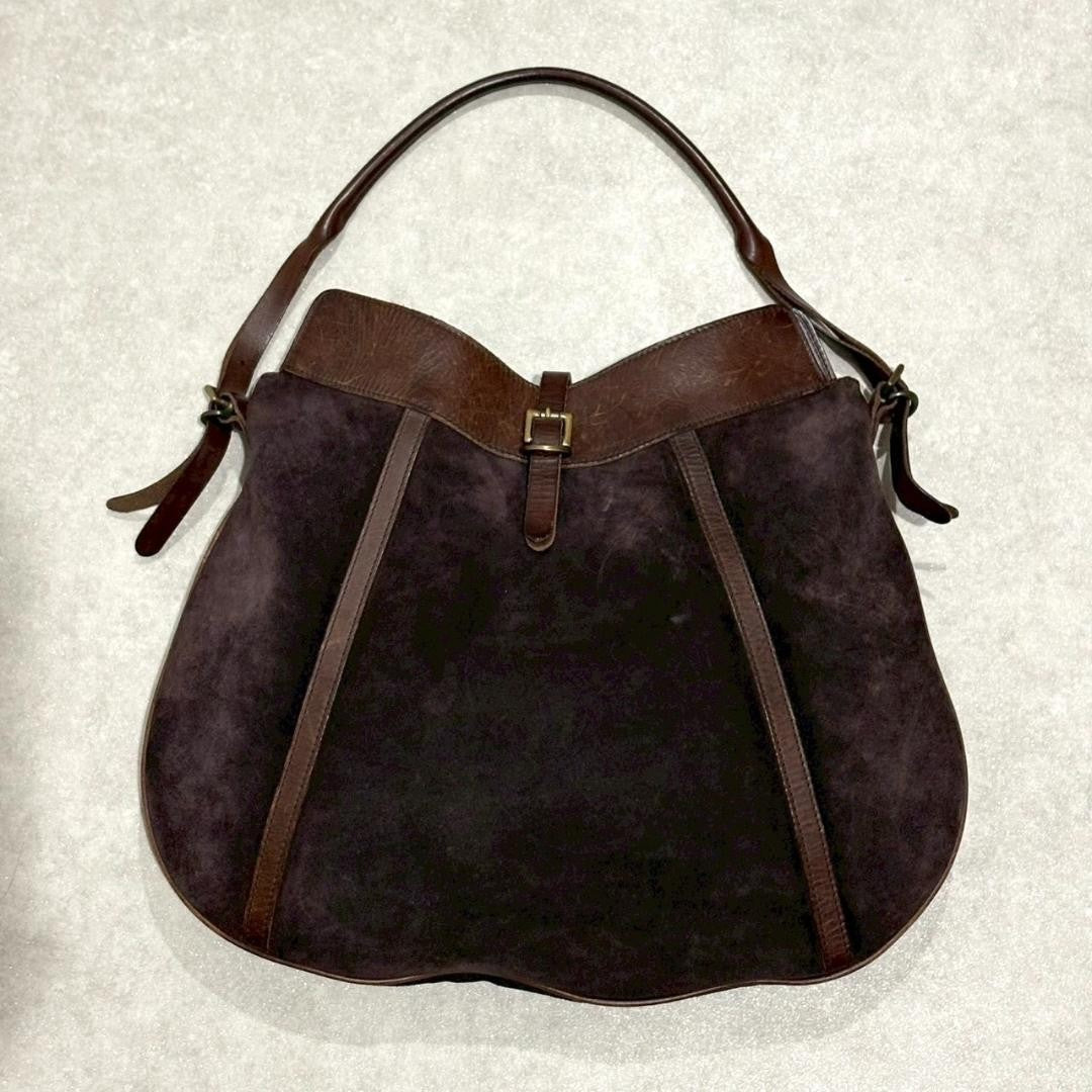 Ralph Lauren Vintage Suede Leather Hobo Shoulder Bag Brown