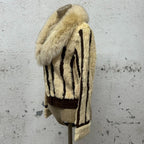 Vintage Y2K Striped Rabbit Fur and Suede Jacket with Fox Collar