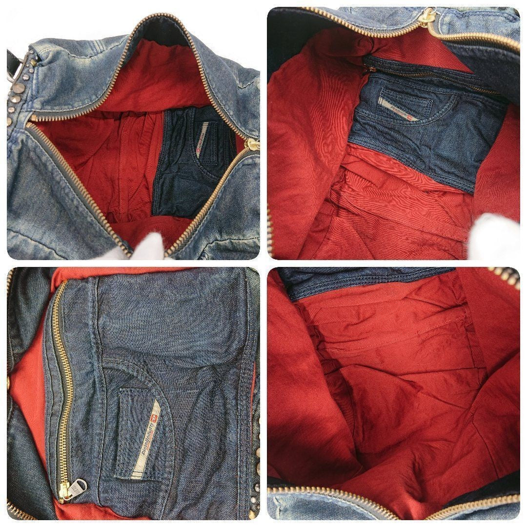 Diesel Divina Studded Denim Tote Bag Blue Red Y2K