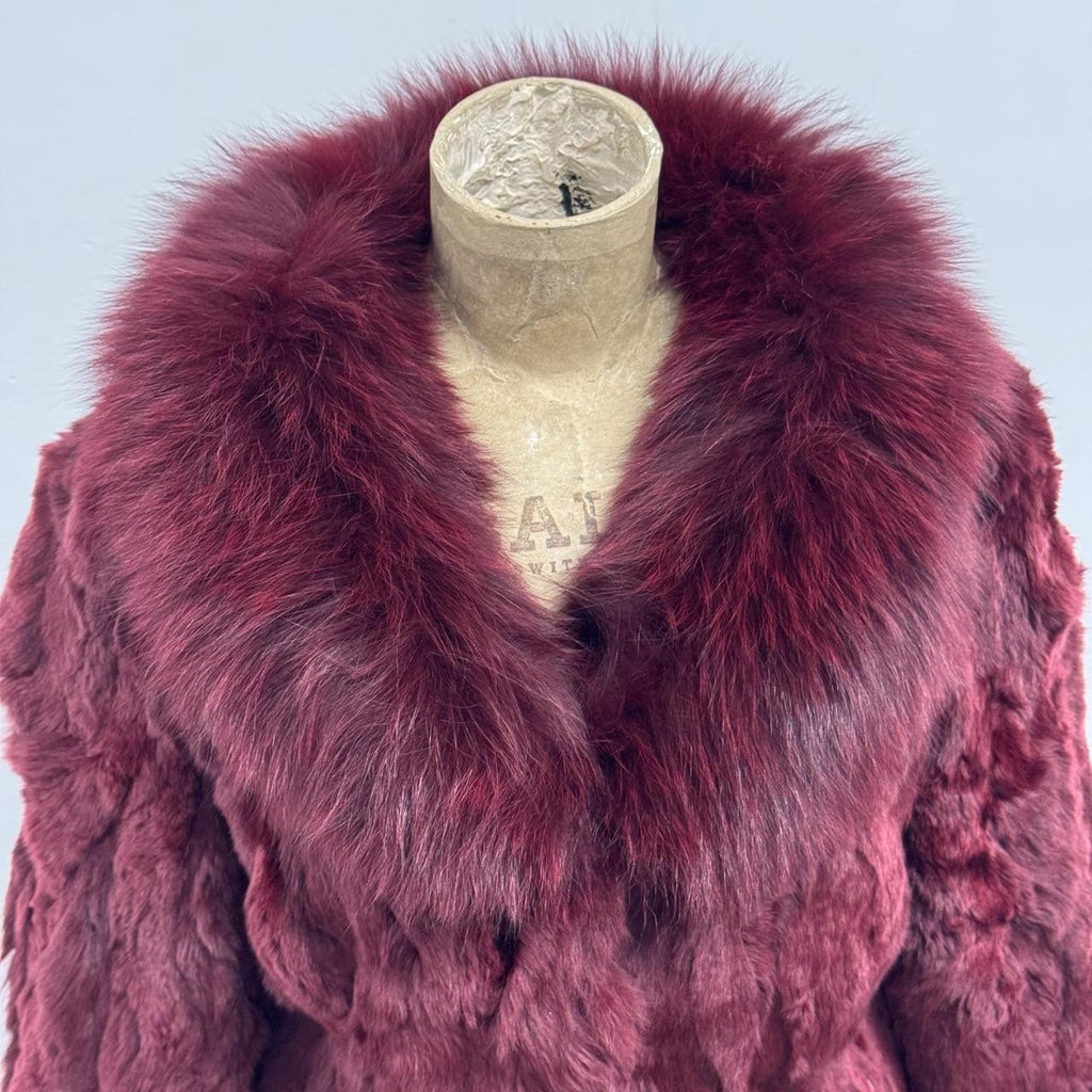 Vintage Y2K Burgundy Rabbit and Fox Fur Jacket