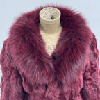 Vintage Y2K Burgundy Rabbit and Fox Fur Jacket