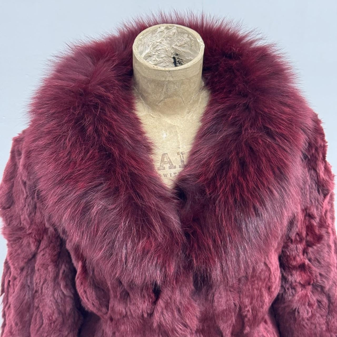 Vintage Y2K Burgundy Rabbit and Fox Fur Jacket